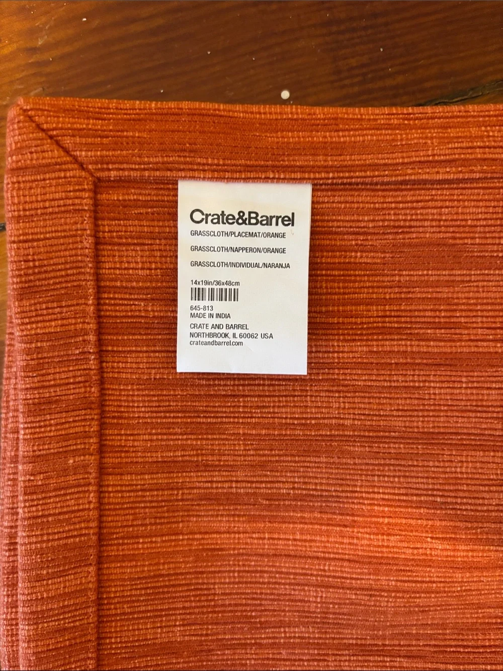 Crate and Barrel Placemats Orange Pumpkin Grasscloth 19”x14” Set of 6